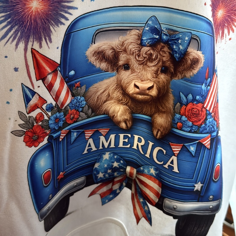 Patriotic adult Shirt with Cow and Fireworks